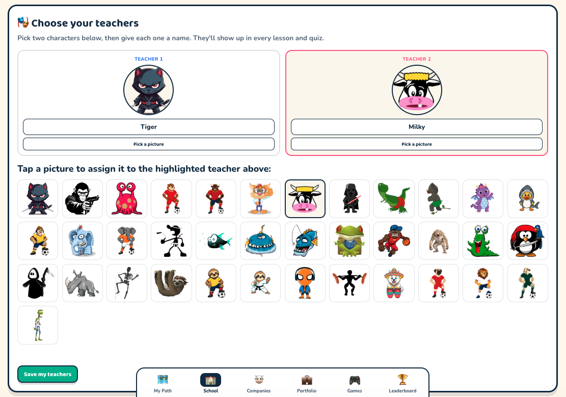 Choosing and naming two teacher characters